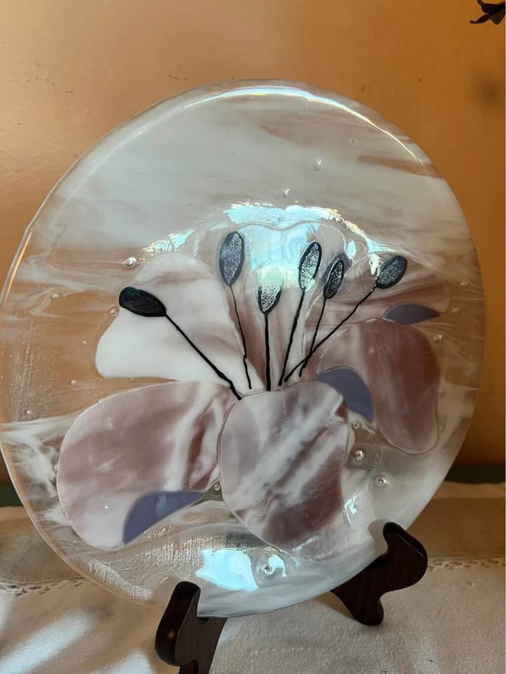 Hand-Blown Art Glass Floral Charger / Decorative Plate